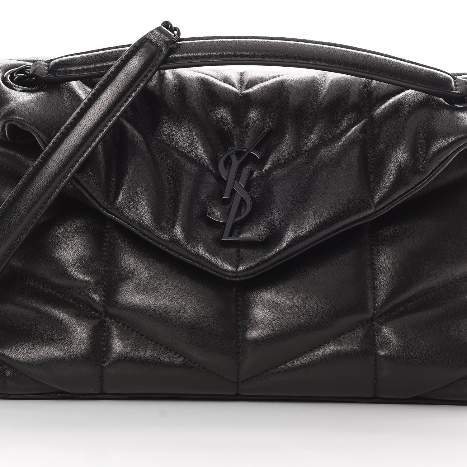 Saint Laurent Lambskin Quilted Small Loulou Puffer Monogram Chain Satchel Black 8 of 12