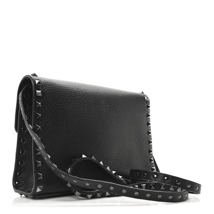 Valentino Garavani Pebbled Calfskin Monochrome Medium Rockstud Flip Lock Crossbody Bag Black 3 of 9