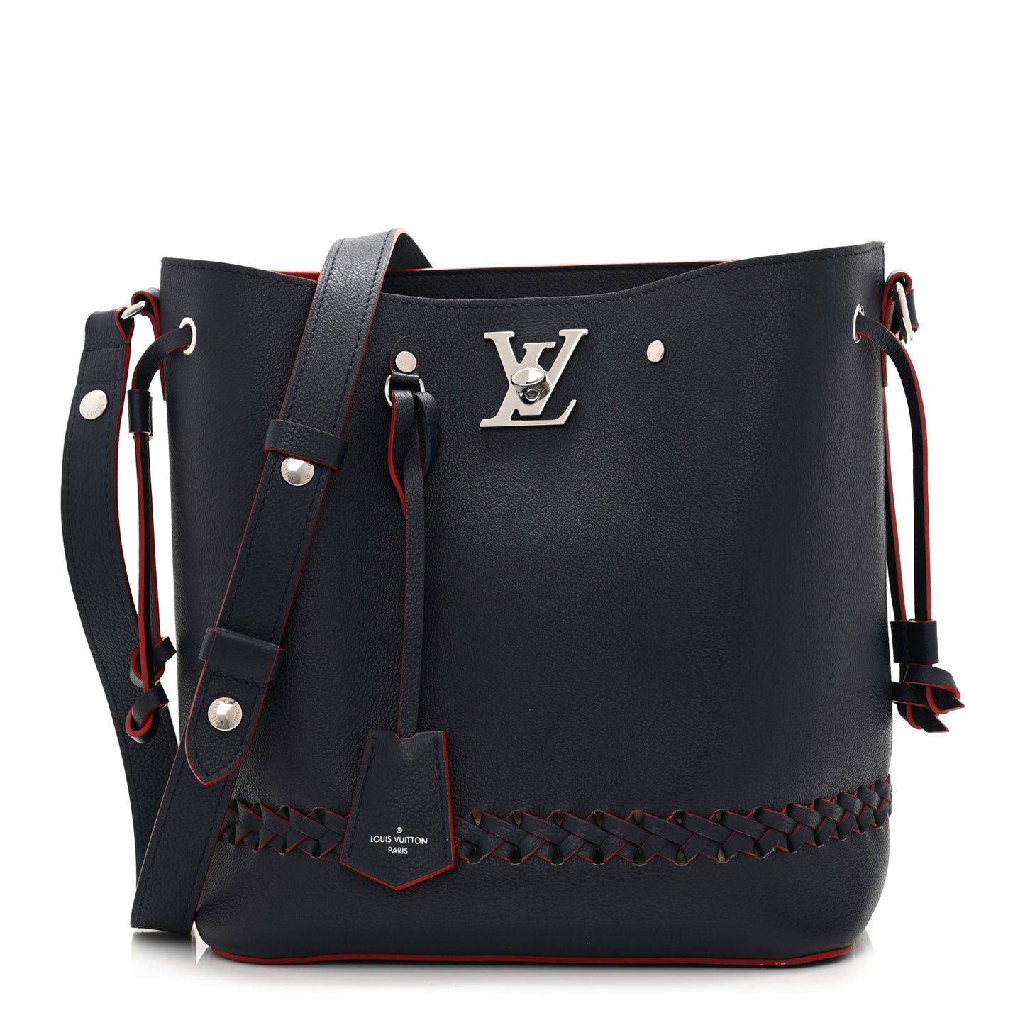 Soft Calfskin Braided Lockme Bucket Marine Rouge