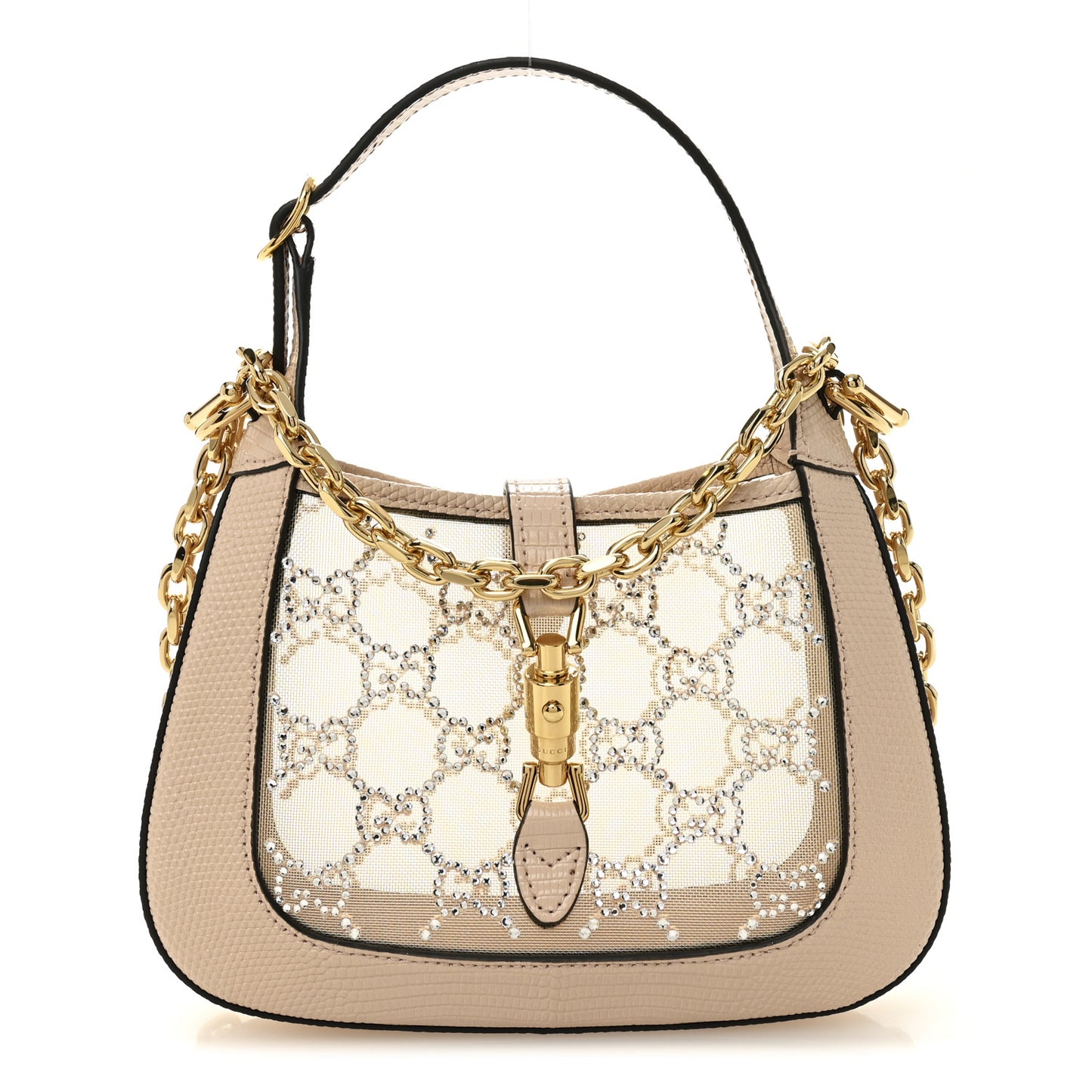 Lizard Mesh Crystal GG Monogram Mini Jackie 1961 Hobo Light Powder Skin Rose