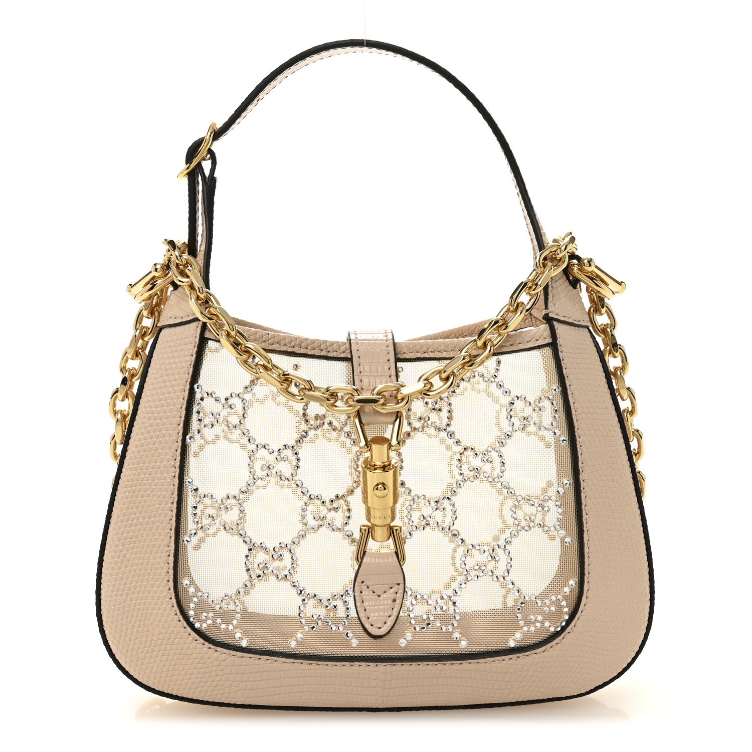 Gucci Lizard Mesh Crystal GG Monogram Mini Jackie 1961 Hobo Light Powder Skin Rose 1 of 11