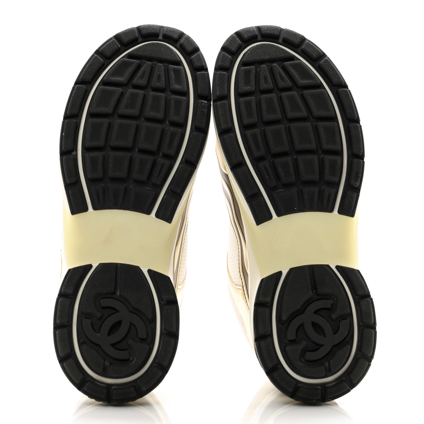 Fabric Laminated Calfskin Stretch CC Sneakers 39 White Gold Silver