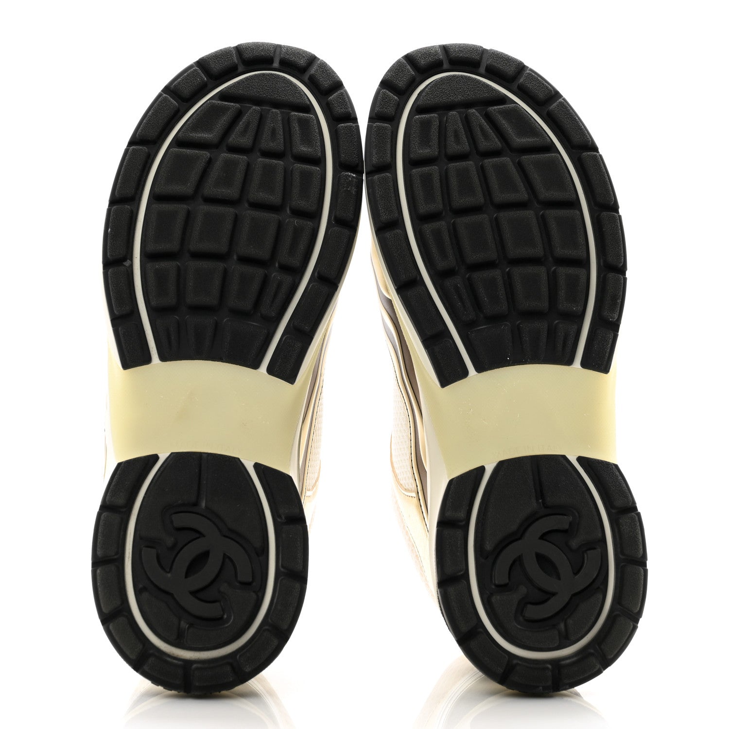 Chanel Fabric Laminated Calfskin Stretch CC Sneakers 39 White Gold Silver 5 of 11