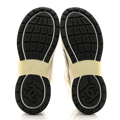 Chanel Fabric Laminated Calfskin Stretch CC Sneakers 39 White Gold Silver 5 of 11
