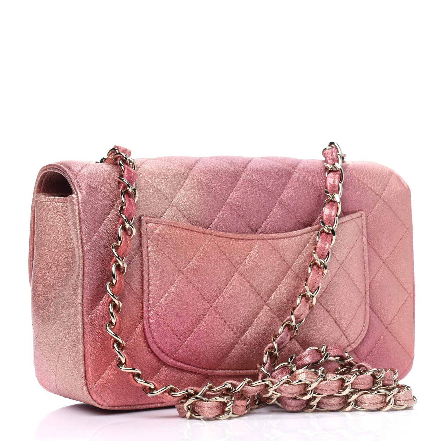 Metallic Lambskin Quilted Ombre Mini Rectangular Flap Pink