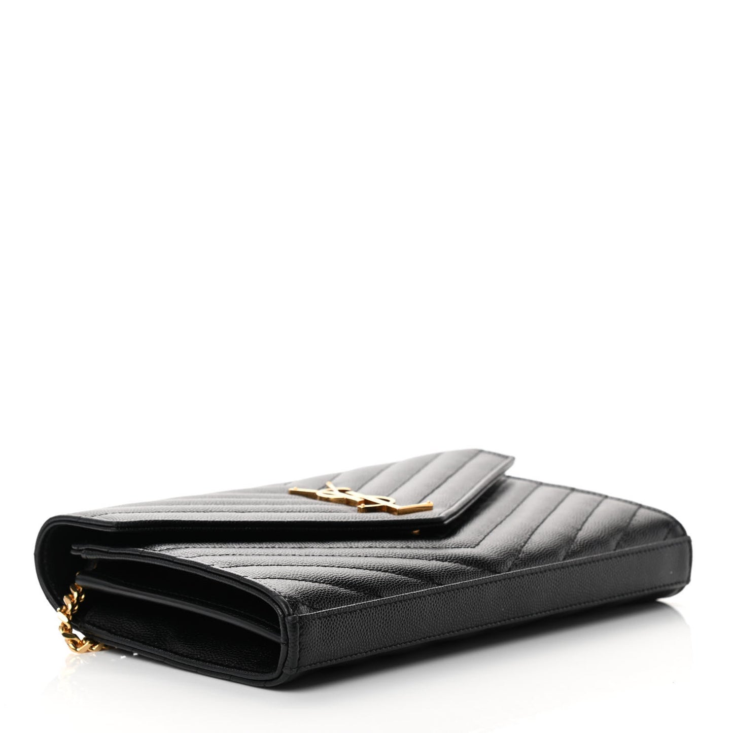 Grain De Poudre Matelasse Chevron Monogram Chain Wallet Black