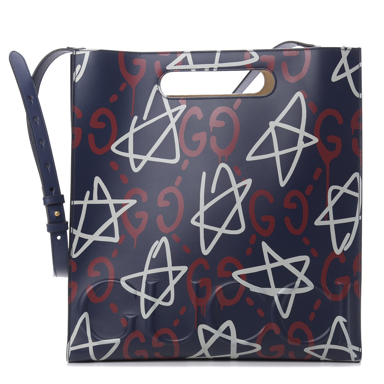 Gucci Calfskin GucciGhost Medium XL Tote Blue Agata Hibiscus Red 1 of 10
