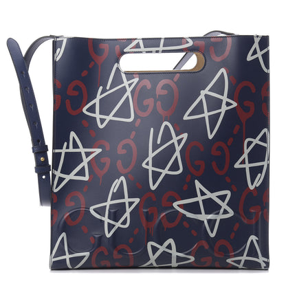 Gucci Calfskin GucciGhost Medium XL Tote Blue Agata Hibiscus Red 1 of 10
