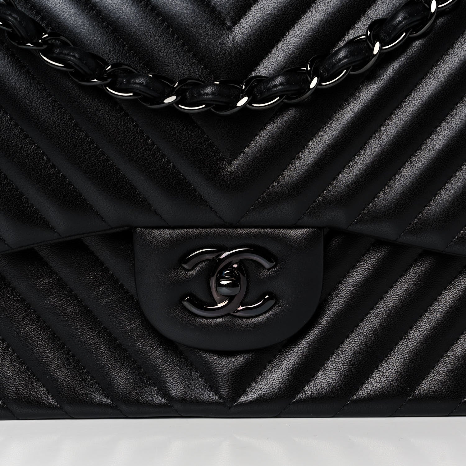 Chanel Lambskin Chevron Quilted Jumbo Double Flap So Black 8 of 14