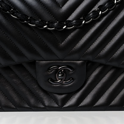 Chanel Lambskin Chevron Quilted Jumbo Double Flap So Black 8 of 14