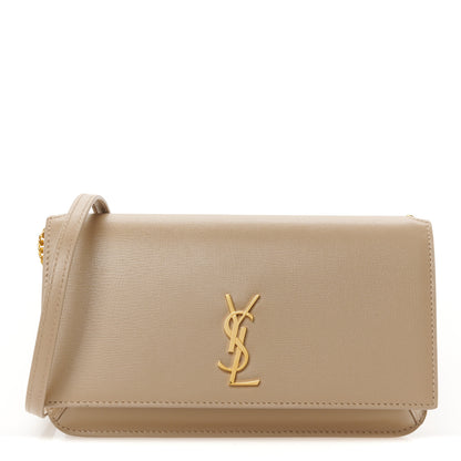 Saint Laurent Smooth Calfskin Monogram Phone Holder Crossbody Dark Beige 1 of 10