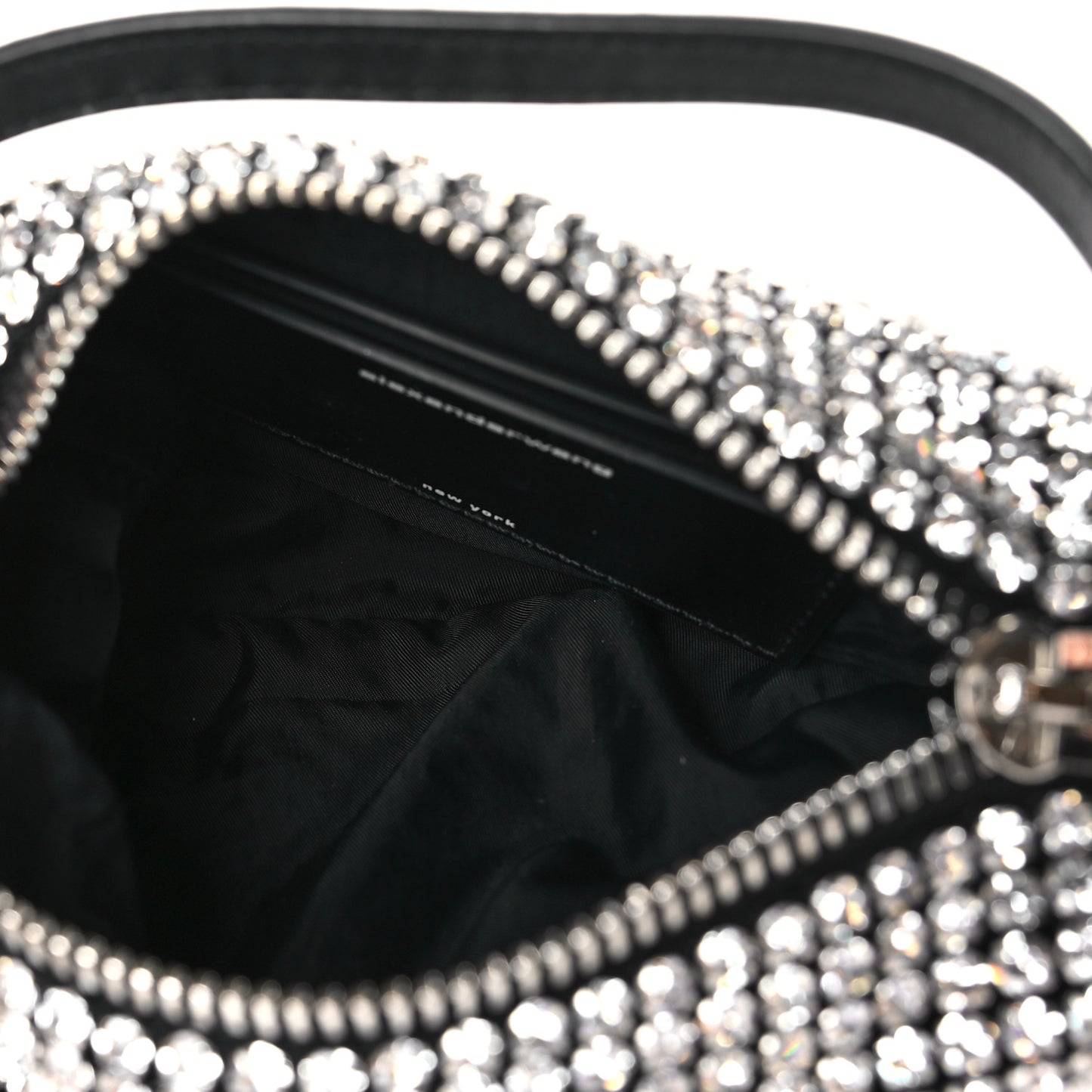 Mesh Crystal Rhinestone Mini Heiress Pouch Black Silver