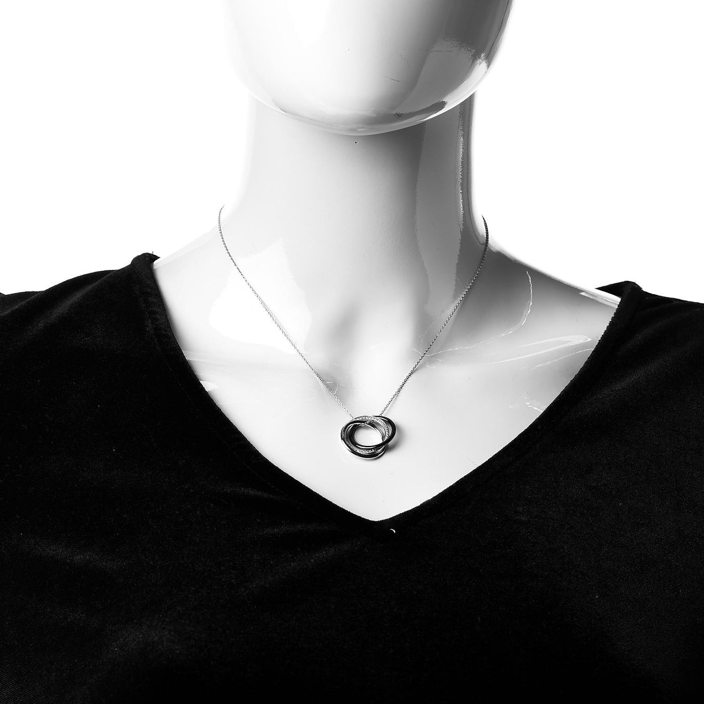 18K White Gold Black Ceramic Diamond Trinity Pendant Necklace