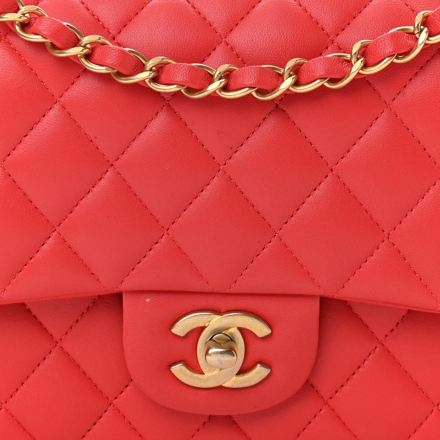 Lambskin Quilted Medium Double Flap Red