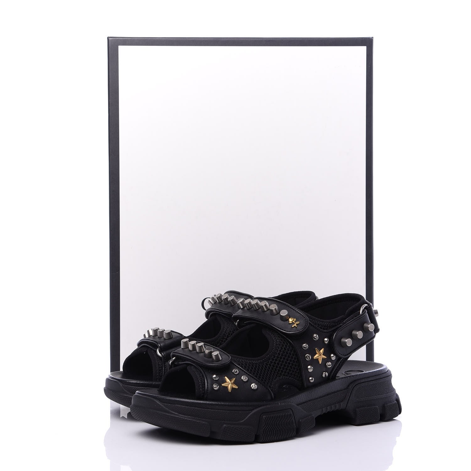 Gucci Nappa Mesh Studded Mens Aguru Sandals 6 Black 10 of 10