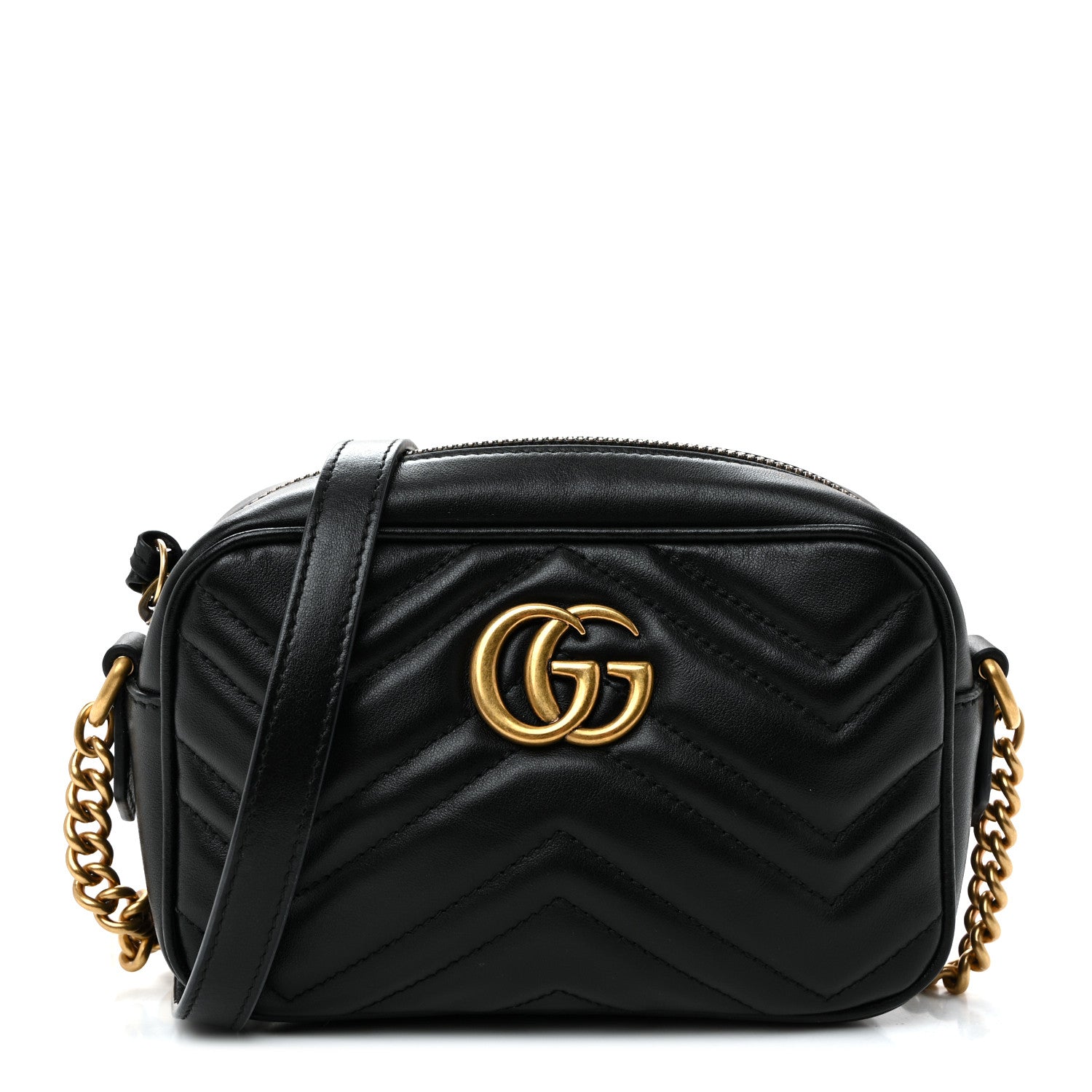 Gucci Calfskin Matelasse Mini GG Marmont Chain Shoulder Bag Black 1 of 10