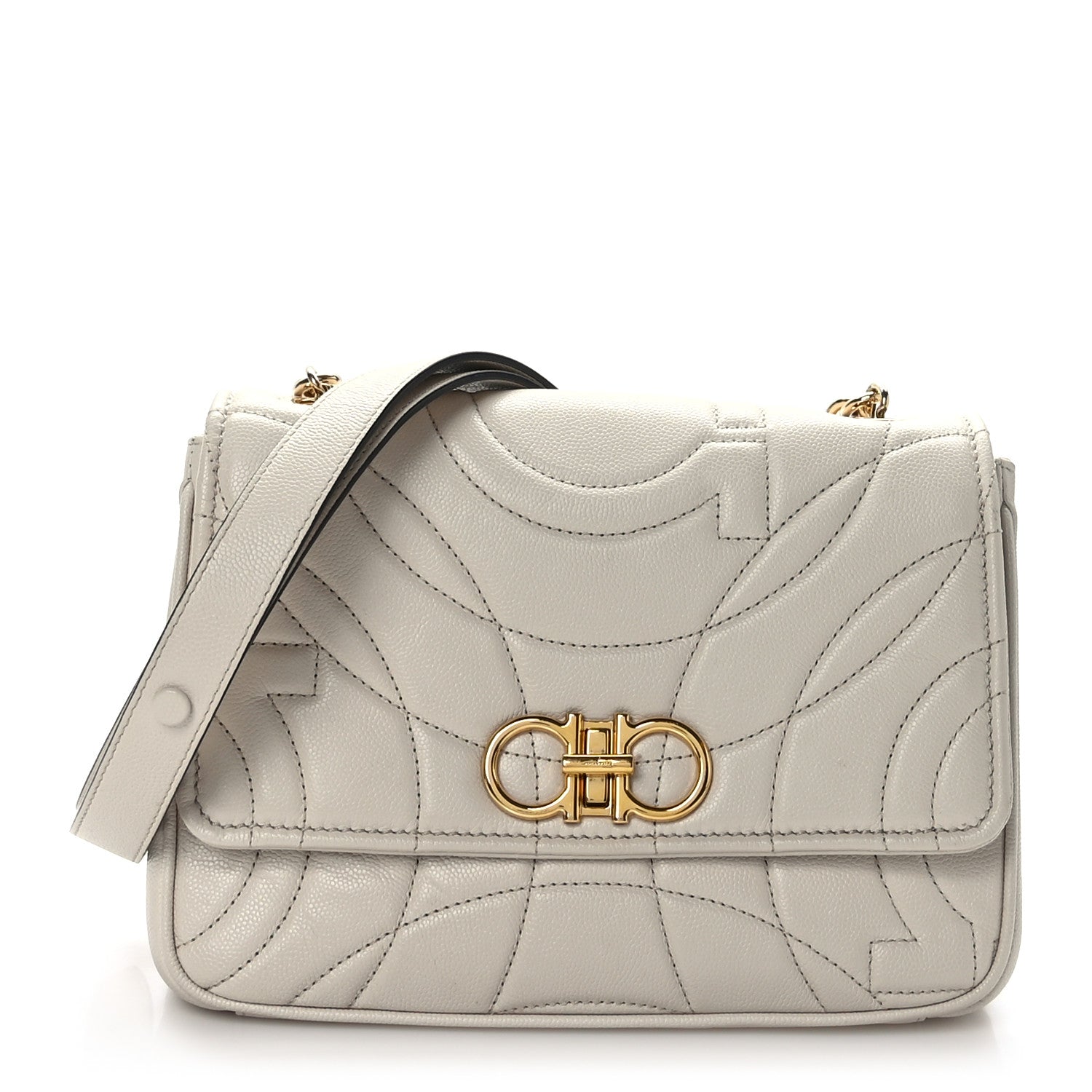 Salvatore Ferragamo Calfskin Quilted Gancini Flap Bag Bone 1 of 8