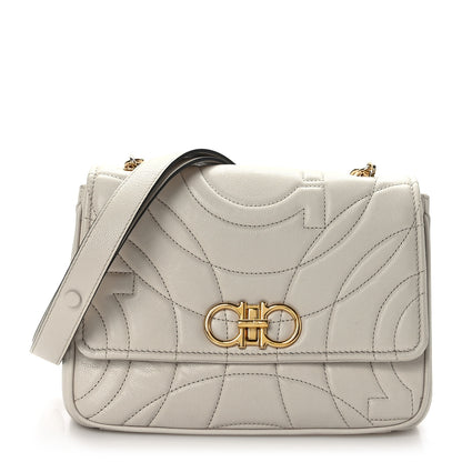 Salvatore Ferragamo Calfskin Quilted Gancini Flap Bag Bone 1 of 8