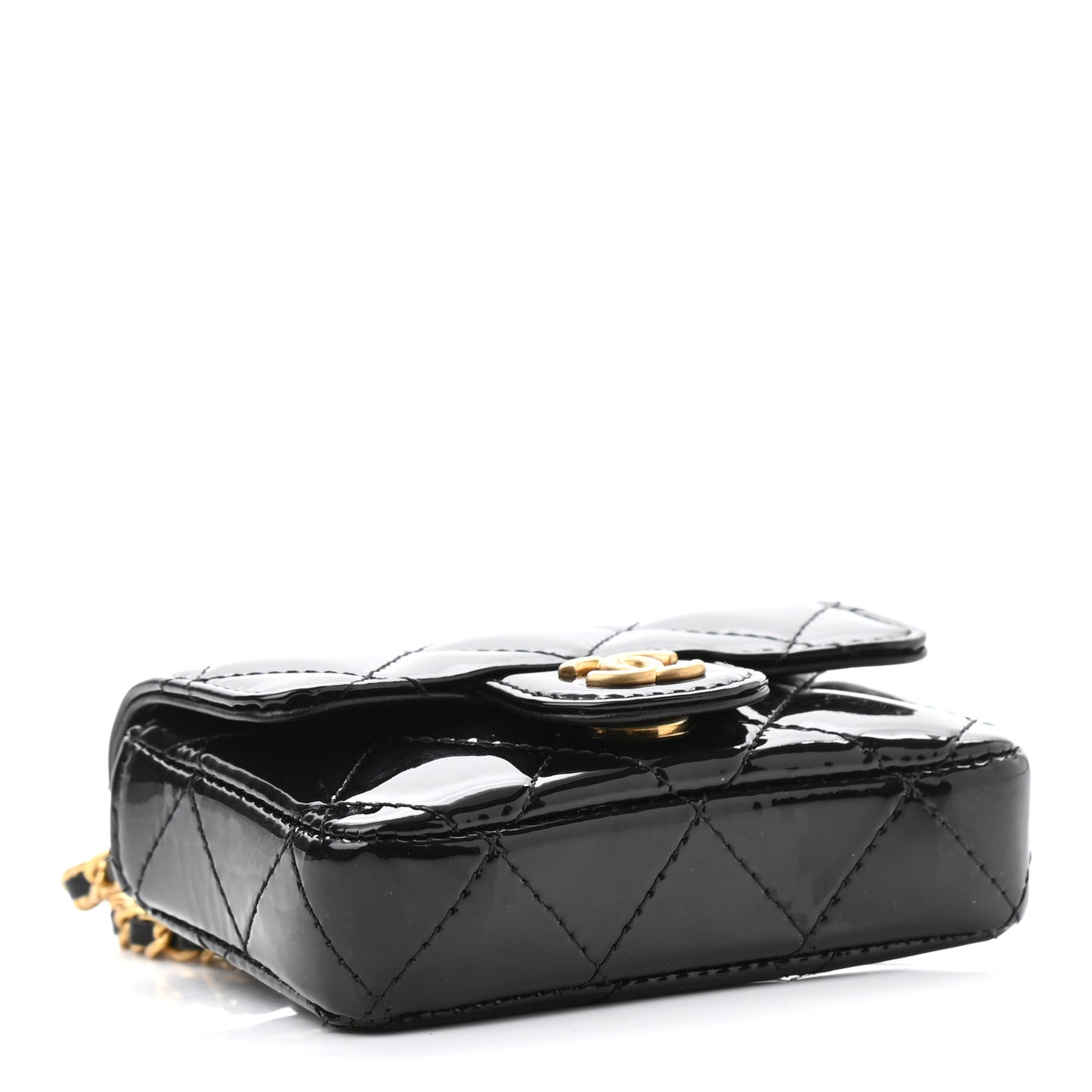 Patent Quilted Enamel Chain Mini Flap Belt Bag Black