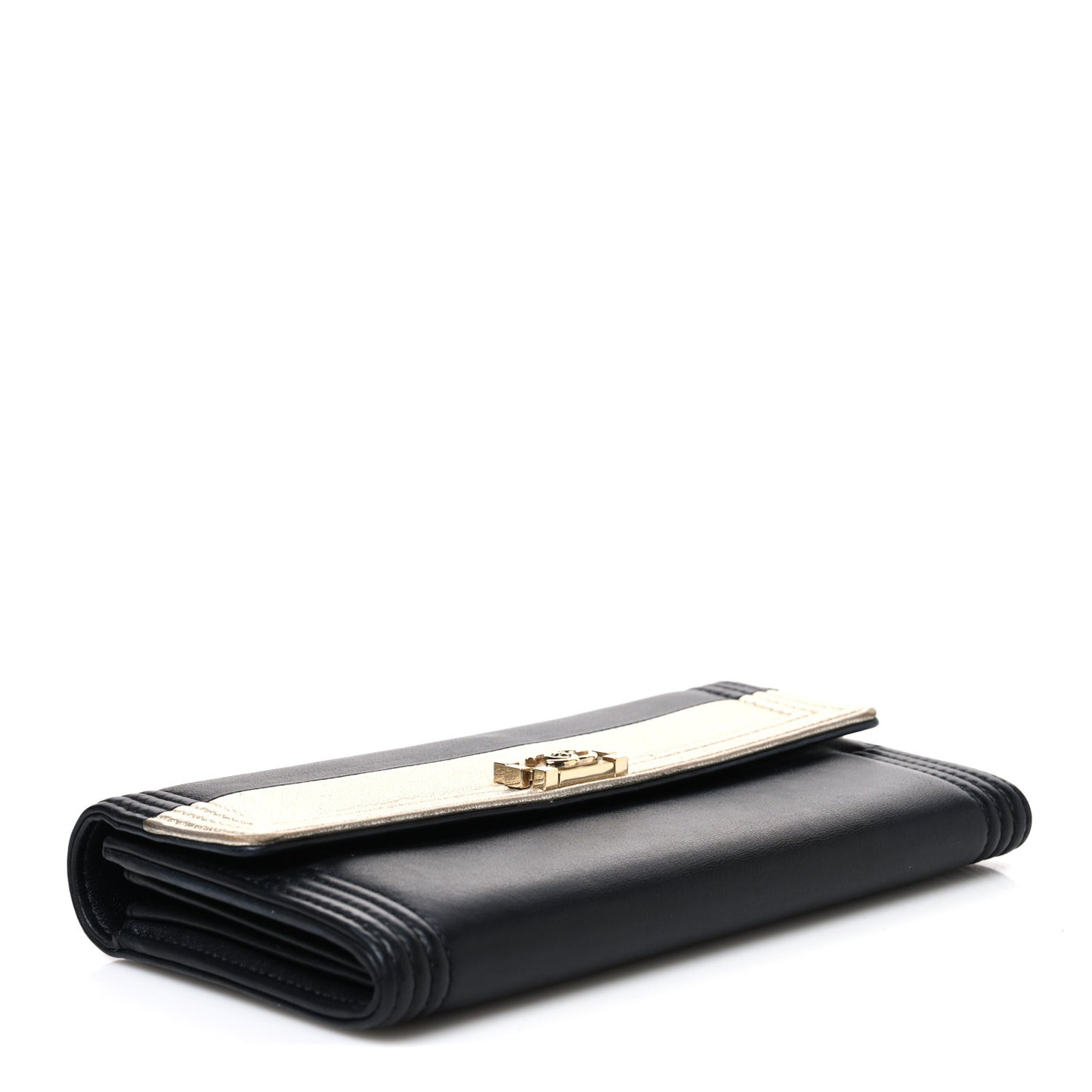Lambskin Large Boy Gusset Flap Wallet Black Silver