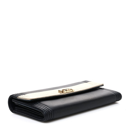 Chanel Lambskin Large Boy Gusset Flap Wallet Black Silver 4 of 8