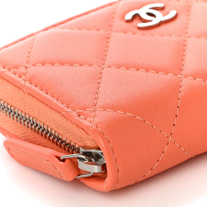 Chanel Lambskin Quilted Zip Around Coin Purse Wallet Coral 5 of 10