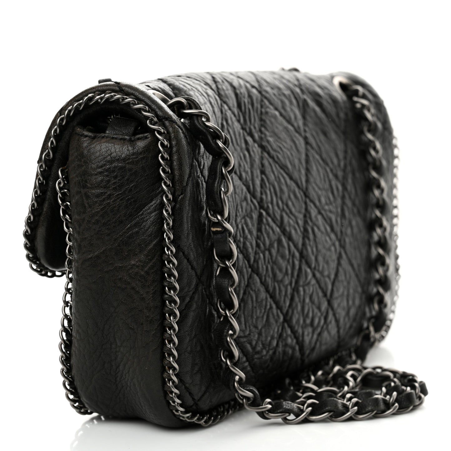 Distressed Lambskin Medium Leo Lion Flap Black