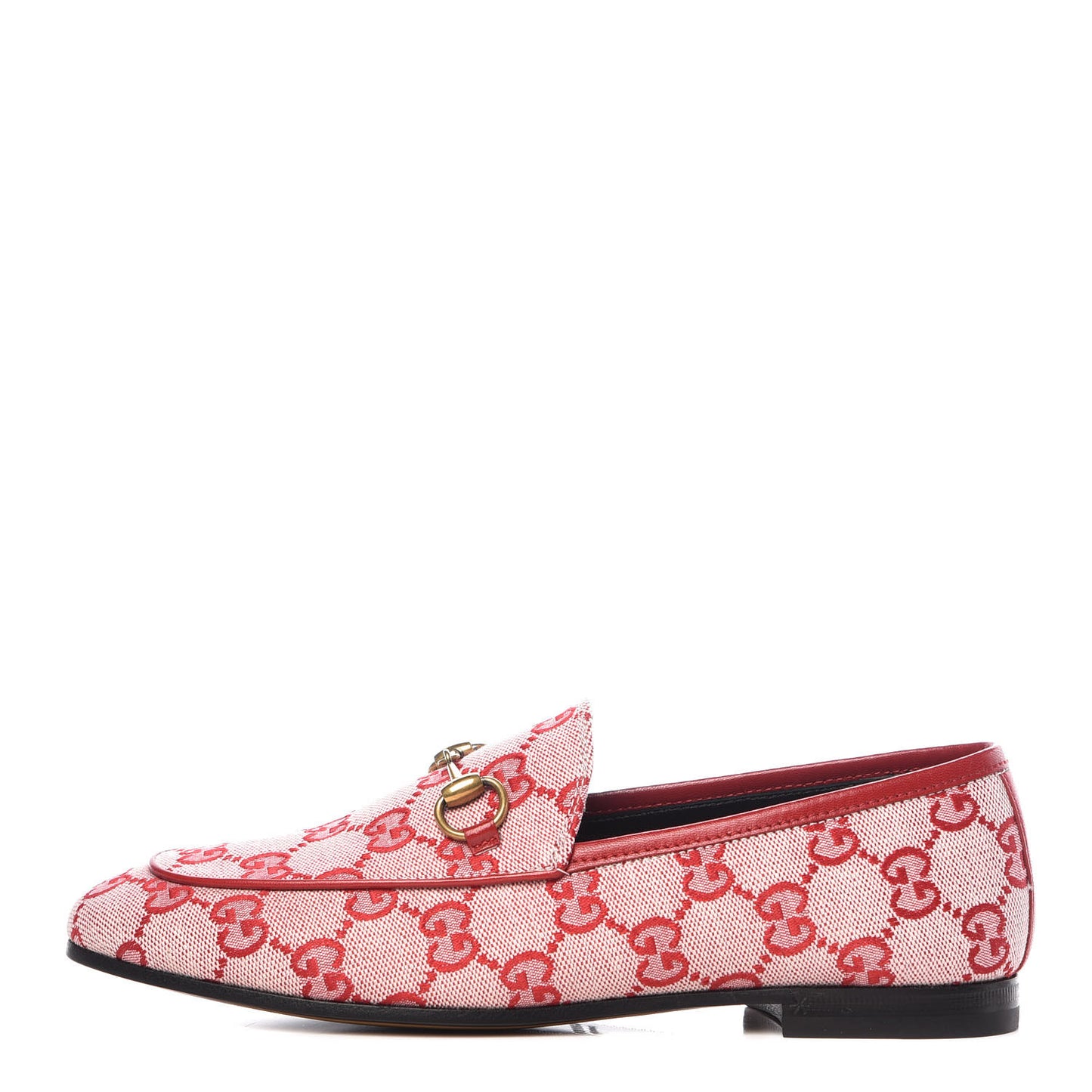 Canvas GG Monogram Horsebit Womens Jordaan Loafers 35.5 Gardenia Hibiscus Red
