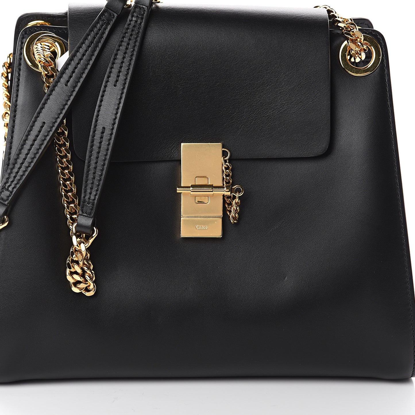 Shiny Calfskin Medium Annie Shoulder Bag Black