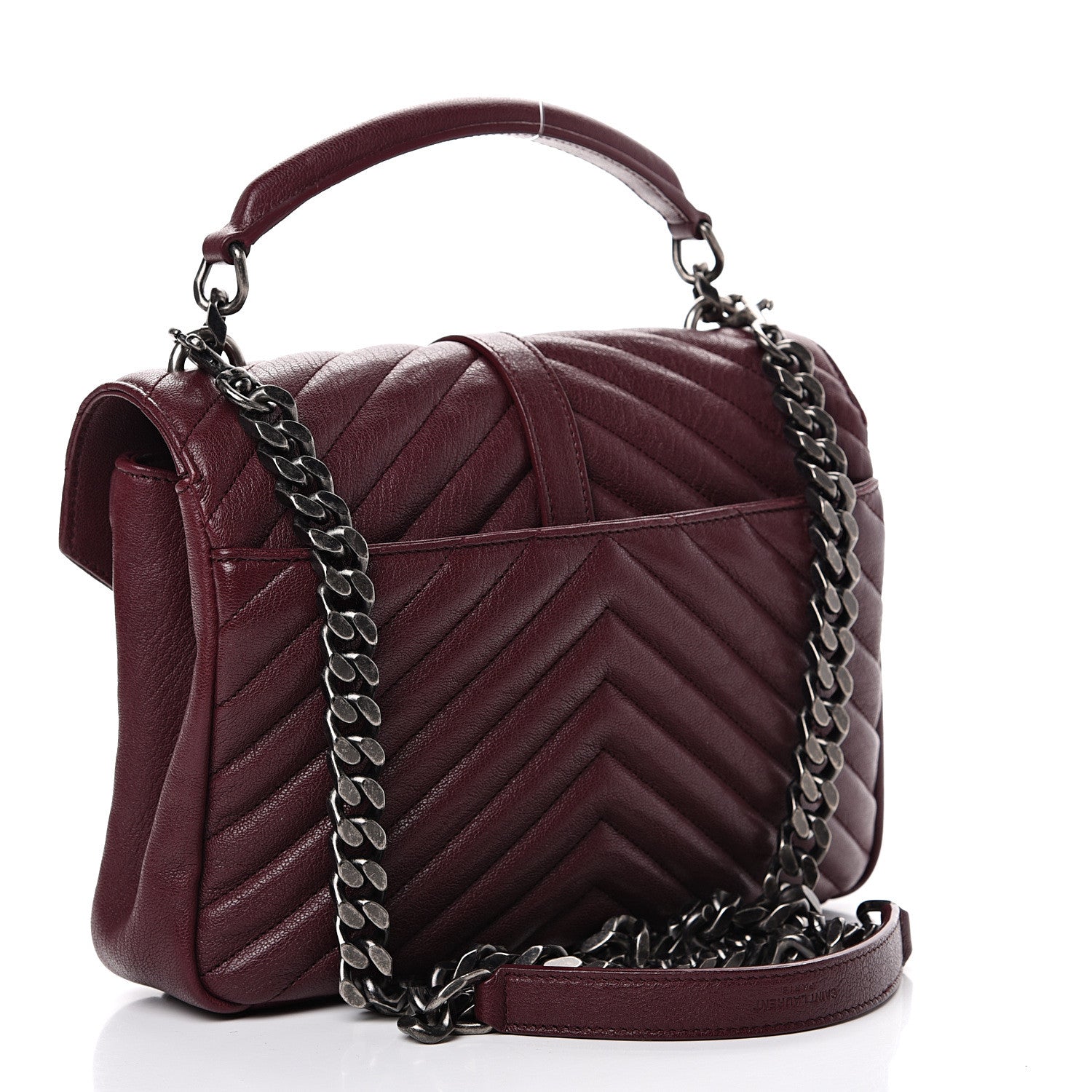 Saint Laurent Sheepskin Matelasse Chevron Monogram Medium College Bag Rouge Legion 2 of 9