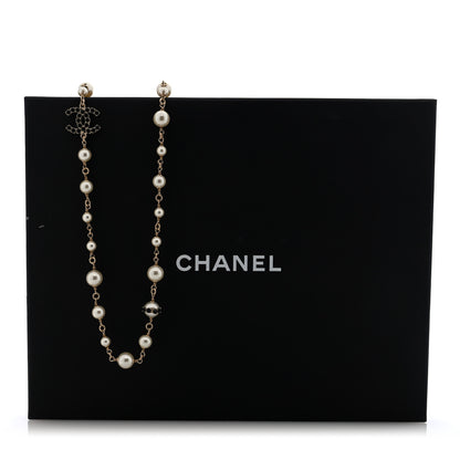 Chanel Crystal Pearl CC Long Necklace Gold White Black 5 of 5