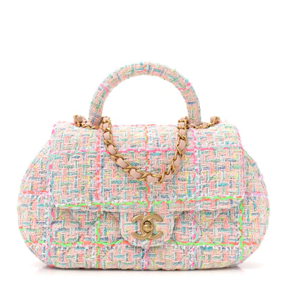 Chanel Tweed Quilted Baywatch Top Handle Flap Light Pink Green Orange Purple 1 of 10
