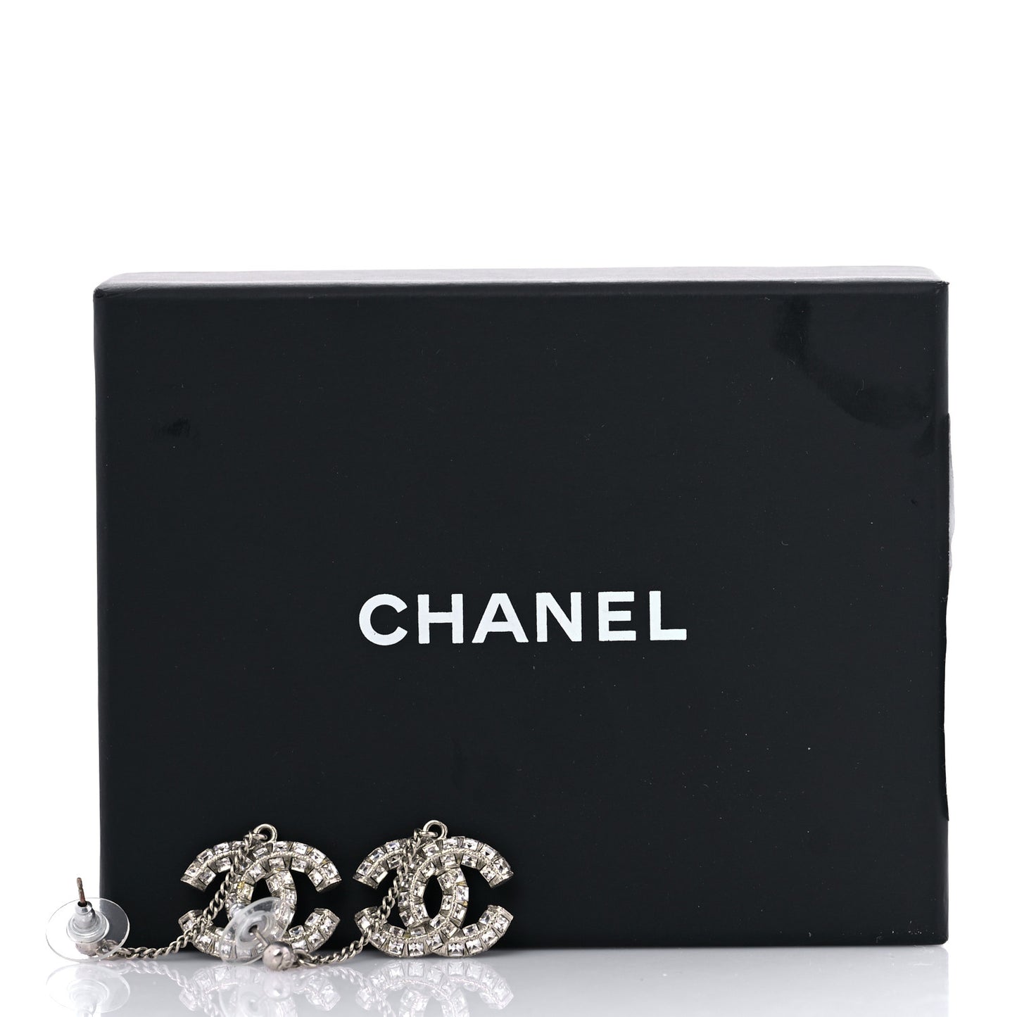 Baguette Crystal CC Drop Earrings Silver