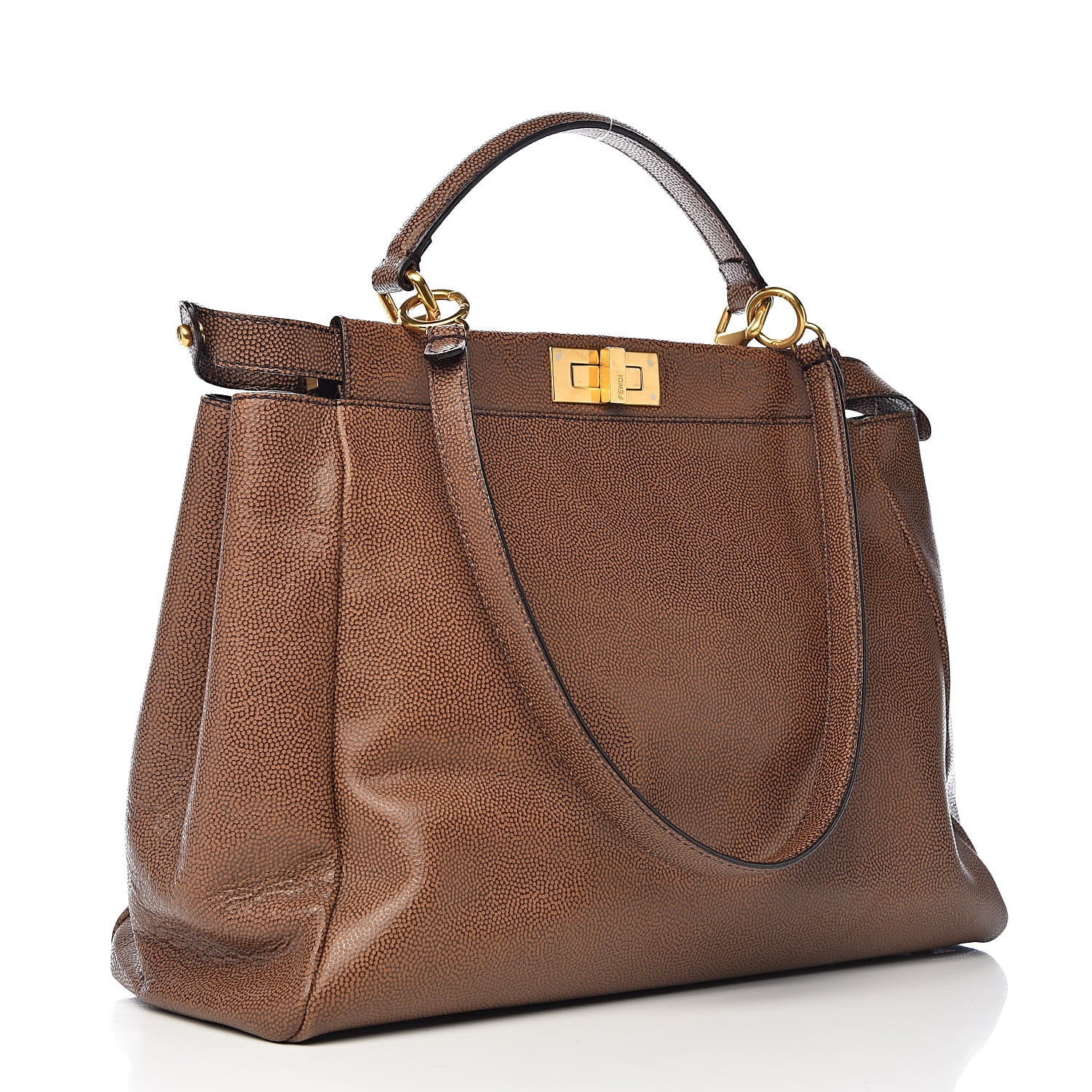 Fendi Patent Large Peekaboo Iconic Satchel Brown 3 of 14