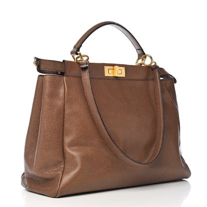 Fendi Patent Large Peekaboo Iconic Satchel Brown 3 of 14