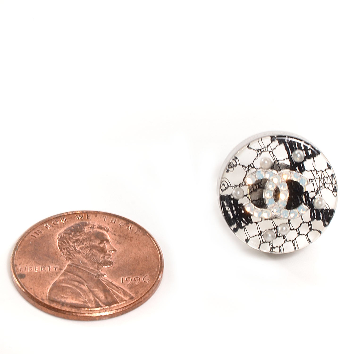 Chanel Resin Crystal Pearl Lace CC Earrings Black 2 of 5