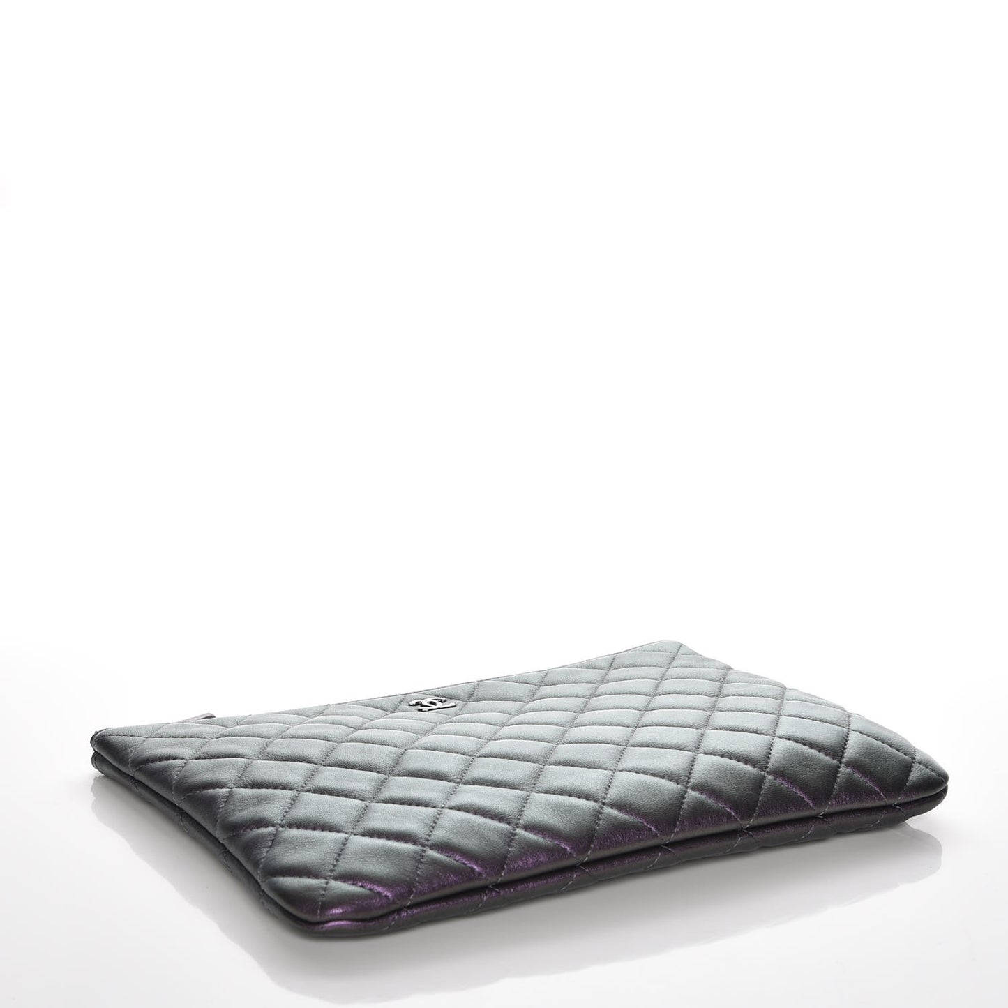 Metallic Lambskin Quilted Medium Cosmetic Case Purple