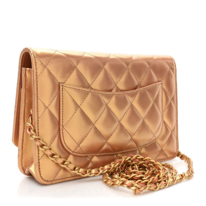 Chanel Metallic Lambskin Quilted Wallet On Chain WOC Golden 3 of 12