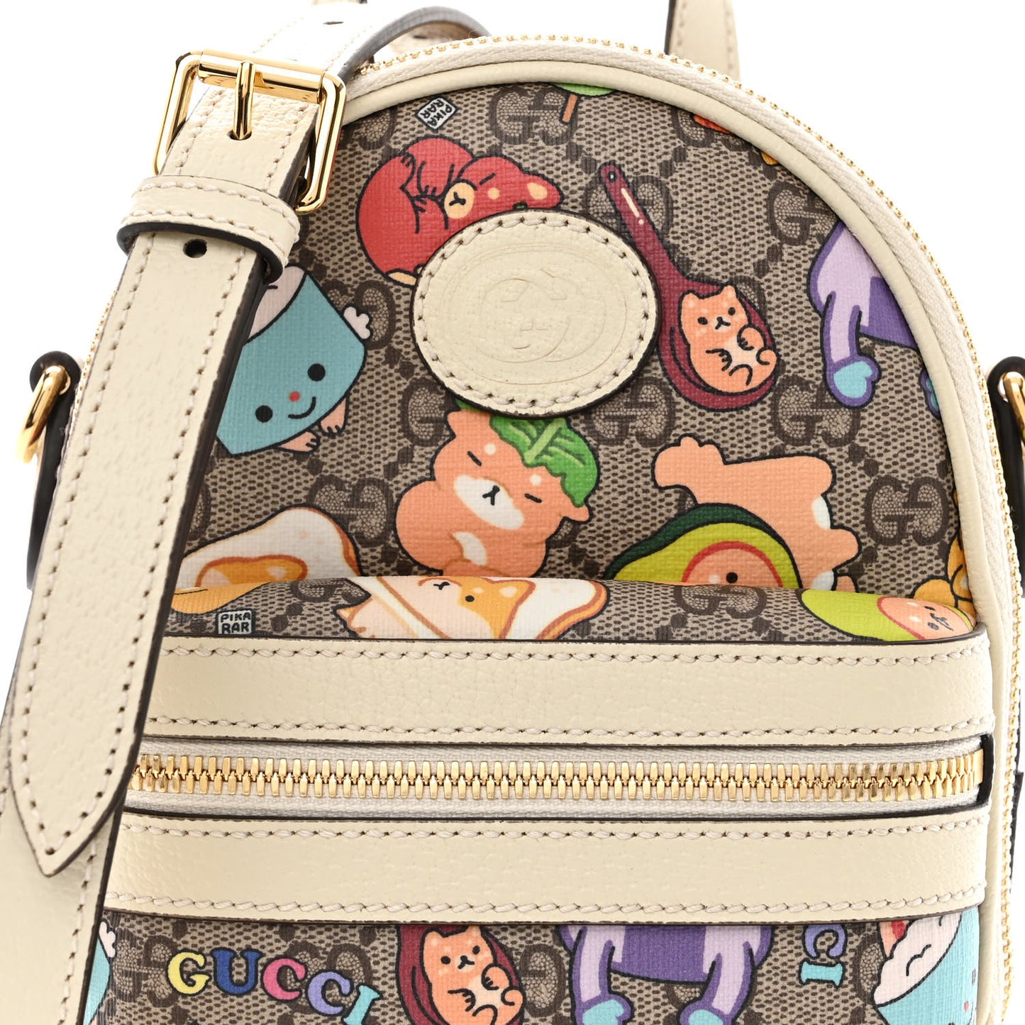 X PIKARAR GG Supreme Monogram Textured Dollar Calfskin Animal Print Retro Interlocking G Multi-Function Bag Beige Ebony Multicolor Mystic White