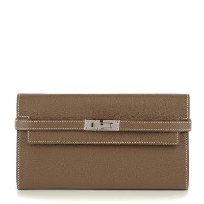 Hermes Chevre Mysore Kelly Longue Wallet Etoupe 1 of 12