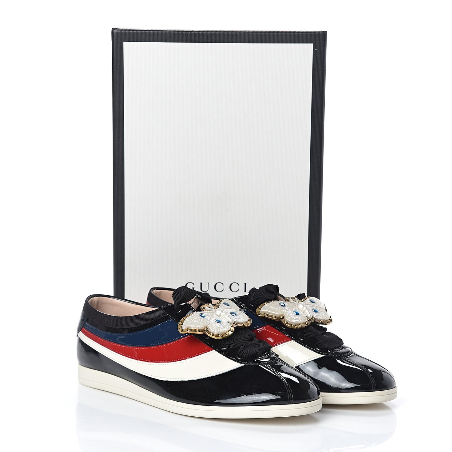 Patent Calfskin Crystal Womens Web Falacer Sneakers 38 Black