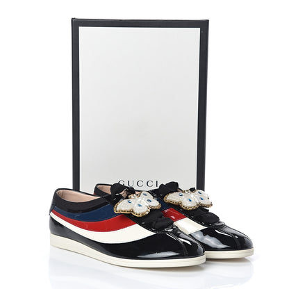 Gucci Patent Calfskin Crystal Womens Web Falacer Sneakers 38 Black 8 of 8