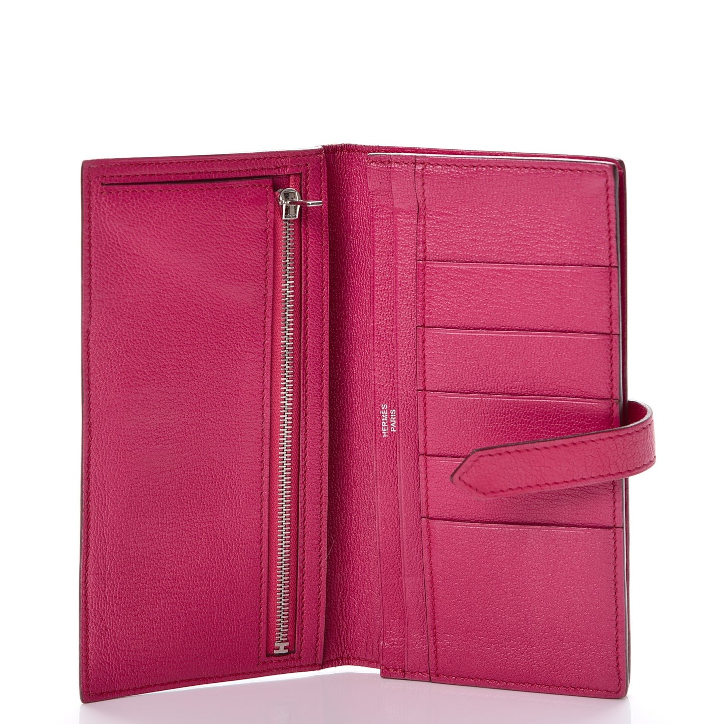 Chevre Mysore Bi-Color Bearn Gusset Wallet Etoupe Rose Shocking