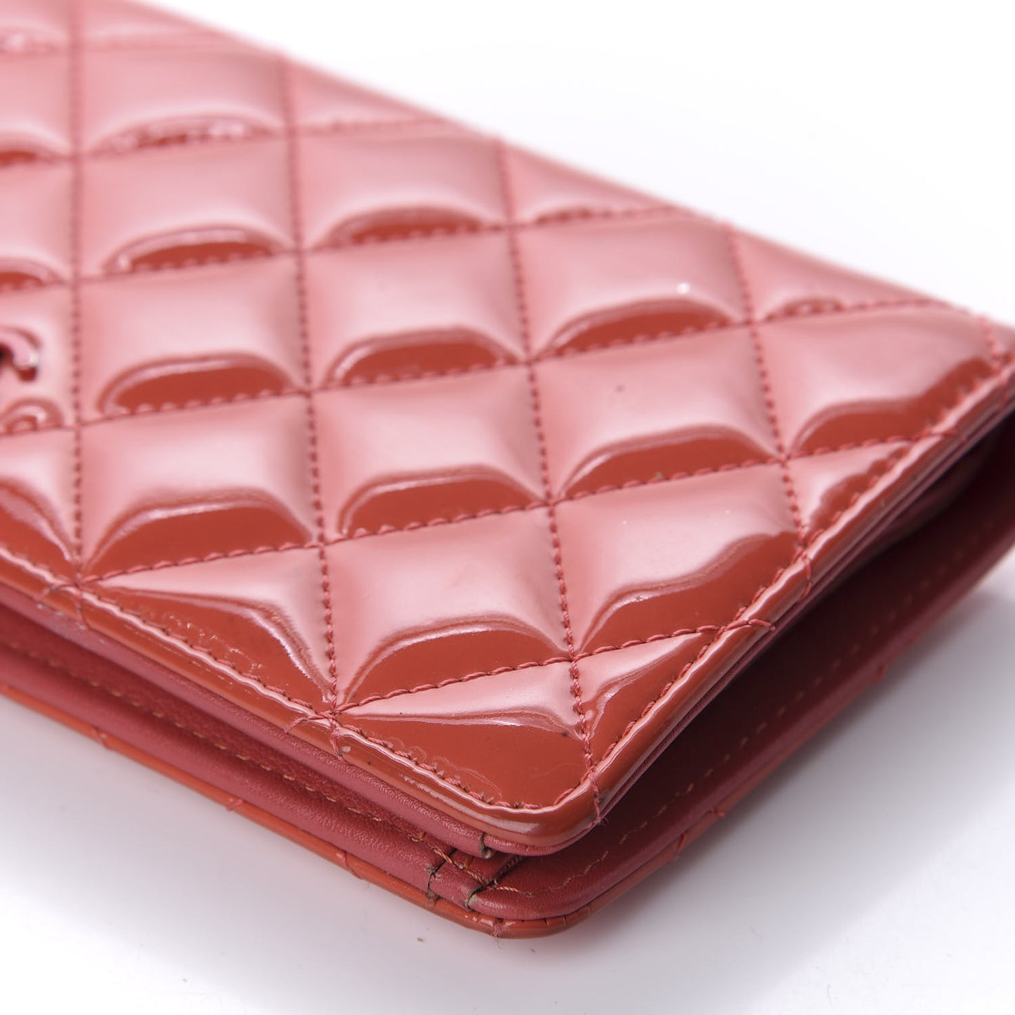 Patent Calfskin Quilted Yen Wallet Dark Pink