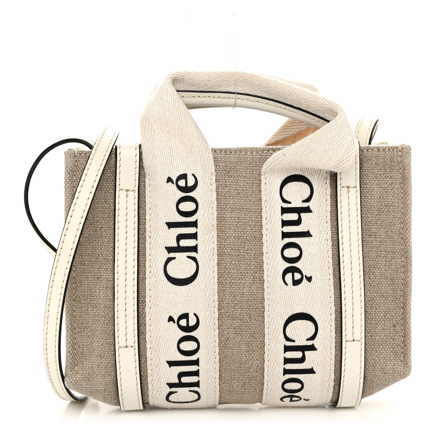 Chloe Cotton Calfskin Mini Woody Ribbon Tote White Light Brown 1 of 10