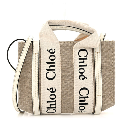 Chloe Cotton Calfskin Mini Woody Ribbon Tote White Light Brown 1 of 10