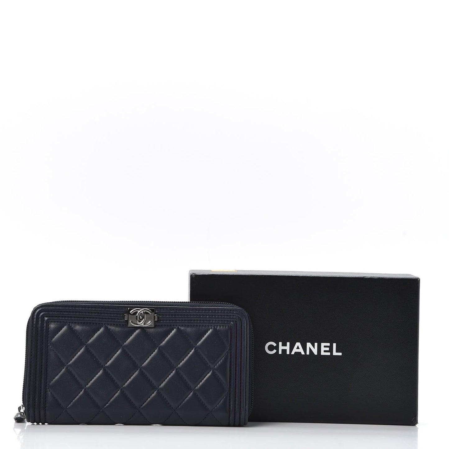 Lambskin Quilted Boy Zip Around Wallet Navy