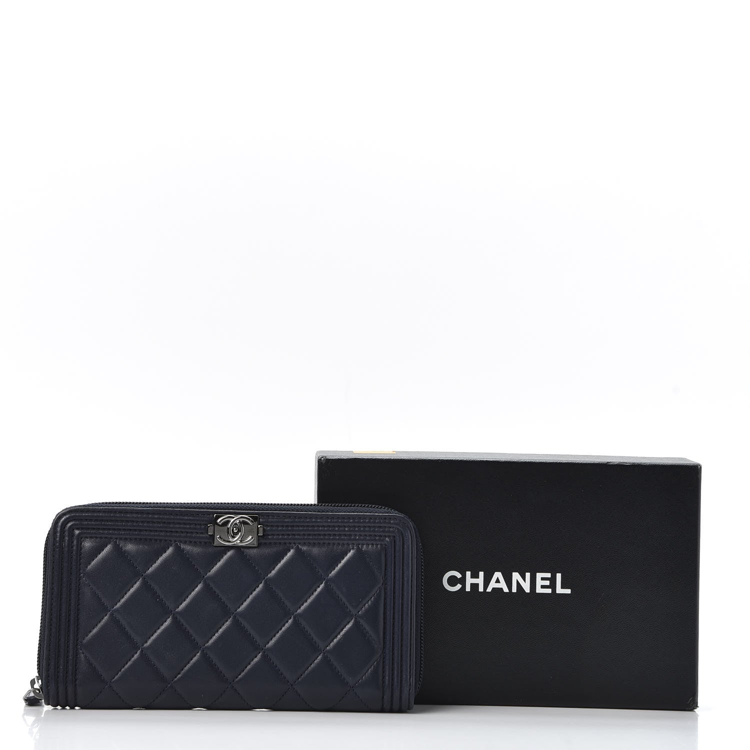 Chanel Lambskin Quilted Boy Zip Around Wallet Navy 10 of 10