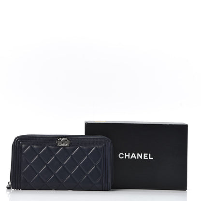 Chanel Lambskin Quilted Boy Zip Around Wallet Navy 10 of 10