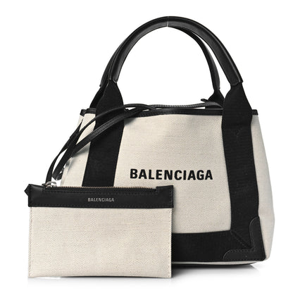 Balenciaga Cotton Canvas Calfskin Navy Cabas XS Natural Black 2 of 9